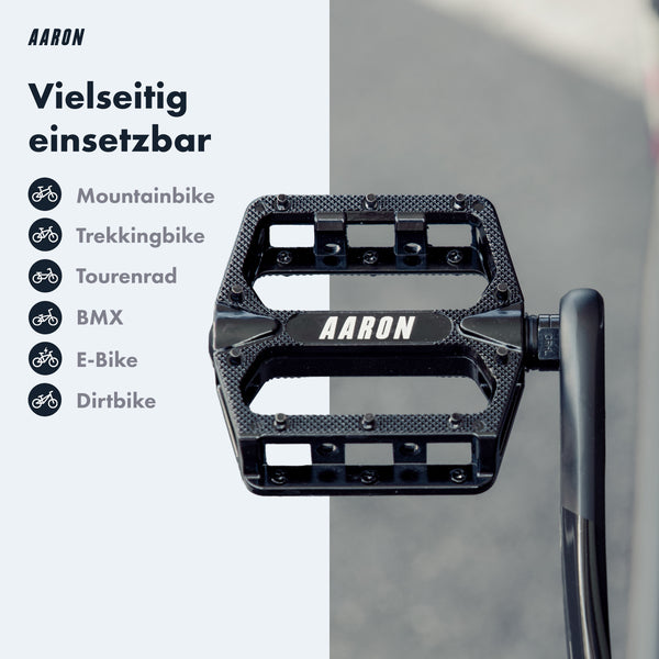 AARON Rock MTB Pedale - Schwarz mit großer griffiger Plattform ideal für Mountainbike und vielseitigen Einsatz
