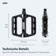 AARON Rock MTB Pedale - Schwarz mit robuster Aluminiumplattform, 95x90 mm, 445 g, 9/16 Gewinde, ideal fürs Mountainbiken.