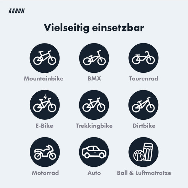 AARON Sport One Fahrradpumpe - Schwarz / Grau vielseitig einsetzbar für Mountainbike, Auto, Motorrad und Bälle.