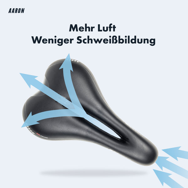 AARON Trekking Fahrradsattel mit atmungsaktivem Hohl-Design für weniger Schweißbildung und mehr Komfort beim MTB und Cityrad.