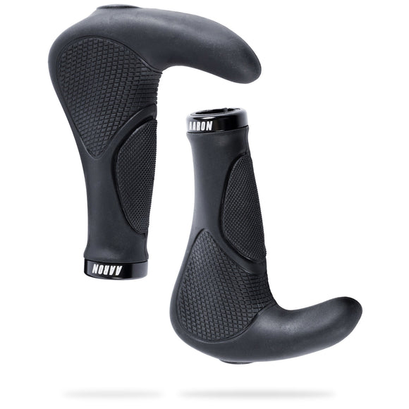AARON Horn - Ergonomische Fahrradgriffe Schwarz mit Lenkerzusatzgriff und rutschfester Oberfläche