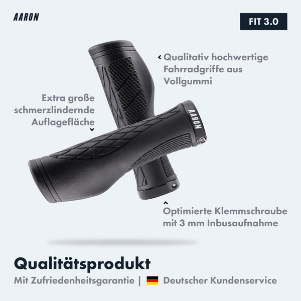 AARON Fit Fahrradgriffe ergonomisch schwarz mit großflächiger Auflage und optimierter Klemmverschraubung aus Vollgummi