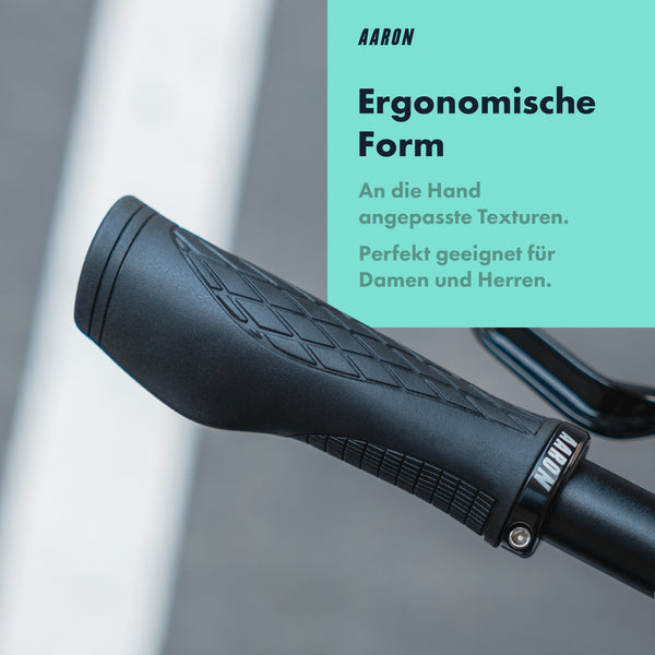 AARON Fit Fahrradgriffe - Ergonomisch - Schwarz mit rutschfester dreidimensionaler Form für Komfort und sicheren Halt