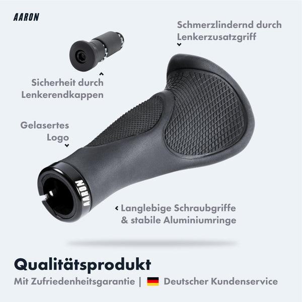 AARON Ergonomic Fahrradgriffe mit Gel-Dämpfung und Lenkerzusatzgriff in Schwarz für komfortables Fahren.