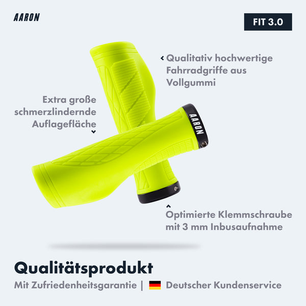 AARON Fit Fahrradgriffe ergonomisch in Gelb mit rutschfester Oberfläche und komfortabler Gummimischung für Fahrräder.