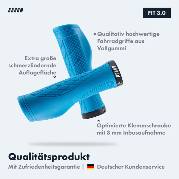 AARON Fit Fahrradgriffe - ergonomisch, blau, aus Vollgummi mit schmerzlindernder Auflagefläche und Klemmverschluss