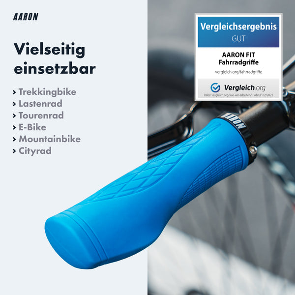 AARON Fit Fahrradgriffe - Ergonomisch - Blau mit Anti-Rutsch-Oberfläche vielseitig für Fahrradtypen geeignet