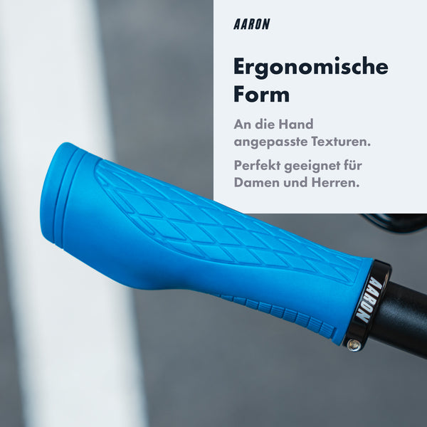 AARON Fit Fahrradgriffe - Ergonomisch - Blau mit rutschfesten, handfreundlichen Texturen und robustem Aluminiumring