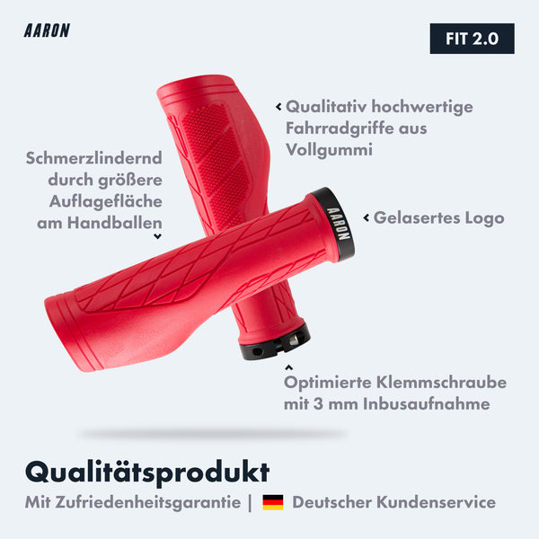 AARON Fit Fahrradgriffe - Ergonomisch - Rot mit rutschfester Oberfläche, Komfort, Dämpfung und stabilem Aluminium-Klemmring