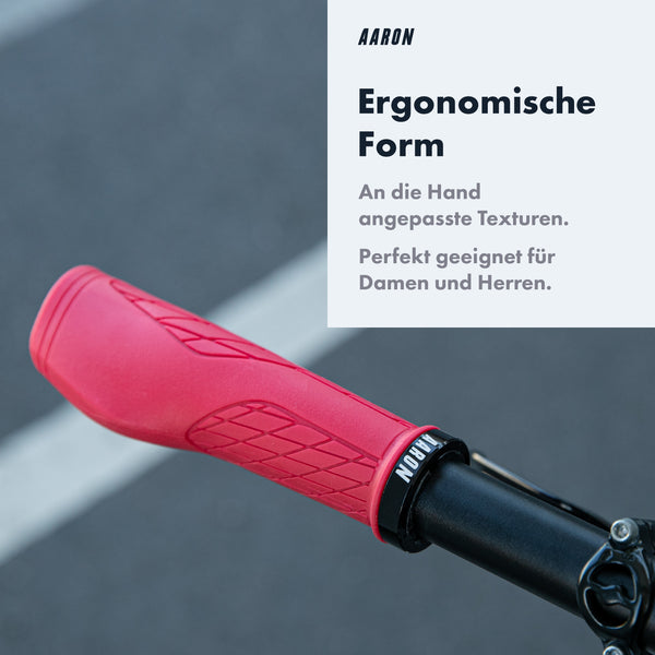 AARON Fit Fahrradgriffe - Ergonomisch - Rot mit rutschfesten Texturen und komfortabler Dämpfung für Damen und Herren.