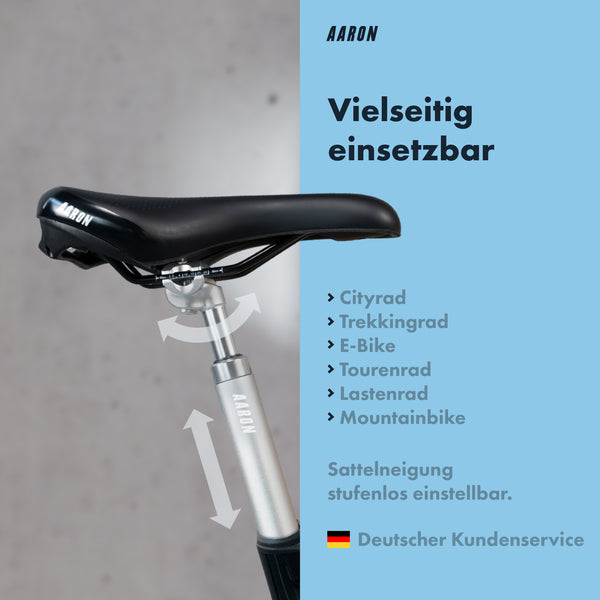 AARON Spring Federsattelstütze - 27,2, 30,9 oder 31,6 mm - Silber mit verstellbarer Sattelneigung und Federung