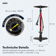 AARON Sport One Fahrradpumpe - Rot mit Manometer bis 11 Bar, Stahlzylinder, ergonomischem Griff und stabilem Standfuß.