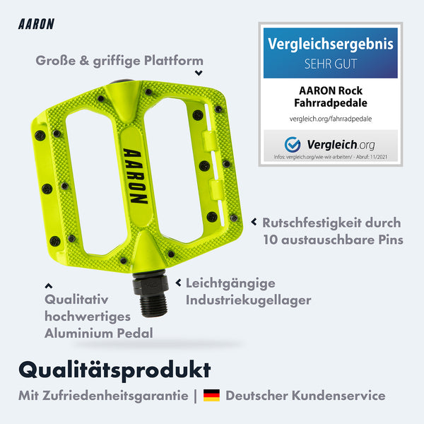 AARON Rock Pedale - Gelb - B-WARE mit großer rutschfester Plattform und langlebigen austauschbaren Pins für sicheres Fahren