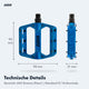 AARON Rock MTB Pedale - Blau, Aluminium Plattformpedale mit Industriegehärteter CroMo Achse und 10 austauschbaren Pins