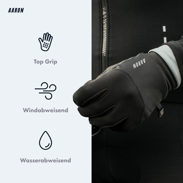 AARON Gloves Fahrradhandschuhe – rutschfest, wind- und wasserabweisend, touchscreen-fähig, ideal für Outdoor und kalte Tage.