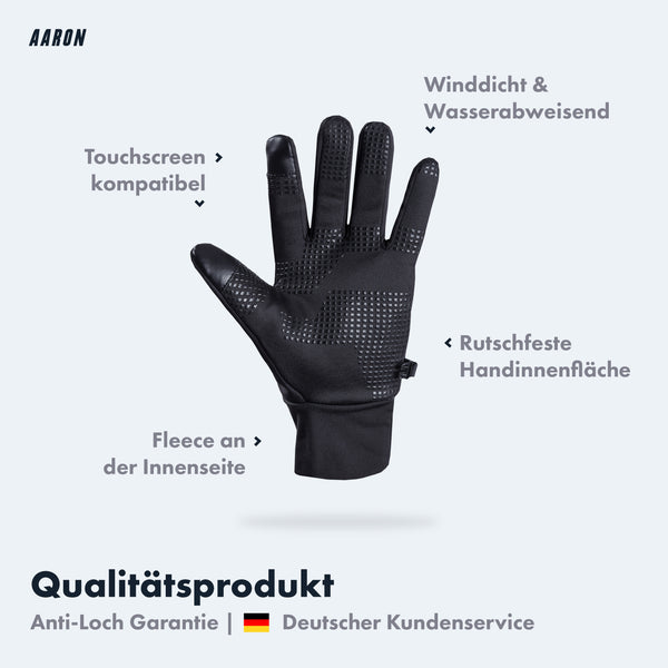 AARON Gloves Fahrradhandschuhe - rutschfest, touchscreen-fähig mit Fleece, winddicht und wasserabweisend