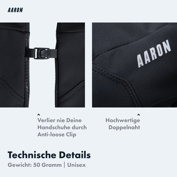 AARON Gloves Fahrradhandschuhe mit Anti-loose Clip und hochwertiger Doppelnaht, rutschfest und touchscreen-fähig.