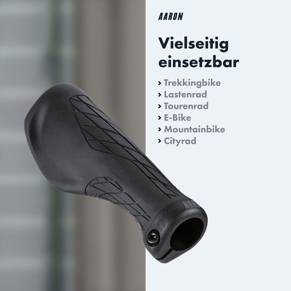 AARON Comfy Fahrradgriffe - Ergonomisch - Schwarz, vielseitig einsetzbare rutschfeste Griffe für verschiedene Fahrradtypen.