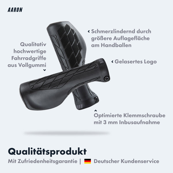 AARON Comfy Fahrradgriffe schwarz ergonomisch mit Griffzonen, rutschfest und handgelenkschonend aus Vollgummi