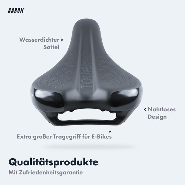AARON Touring Fahrradsattel wasserdicht mit nahtlosem Design und extra großem Tragegriff für MTB, City und Trekking.