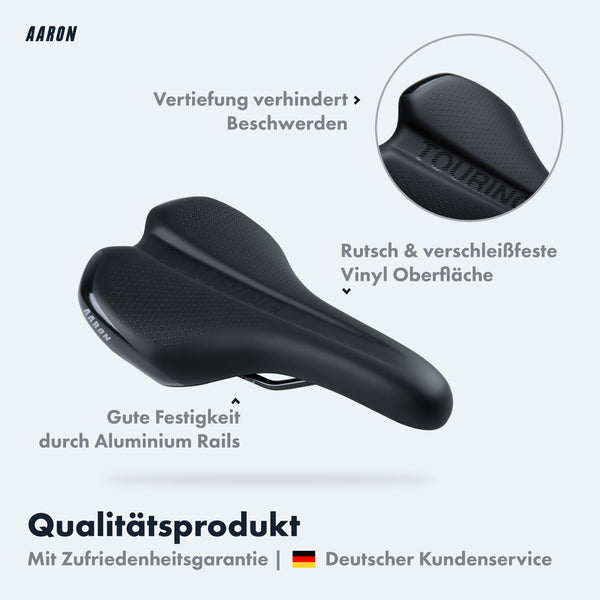 AARON Touring Fahrradsattel mit rutschfester Vinyl Oberfläche und Aluminium Rails für MTB, City und Trekking Damen und Herren