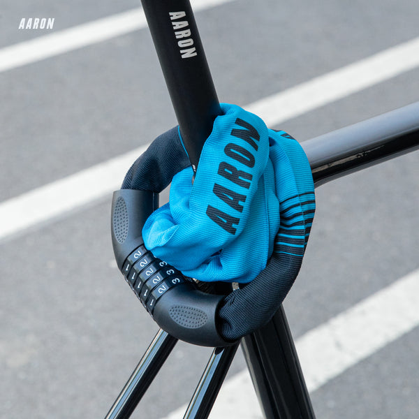AARON Lock One Fahrradschloss mit Zahlencode - Blau, sicheres 100 cm Kettenschloss mit 5-stelligem Code am Fahrradrahmen.