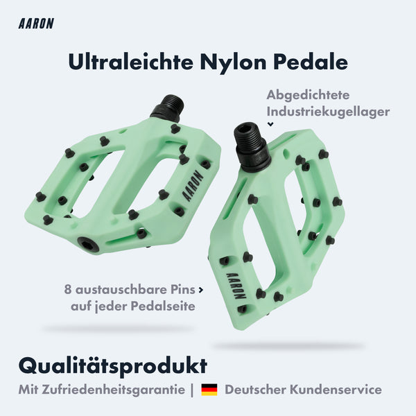AARON Dirt MTB Fahrradpedale - Mint, ultraleichte Nylonpedale mit 8 austauschbaren Pins und abgedichteten Industrielagern.