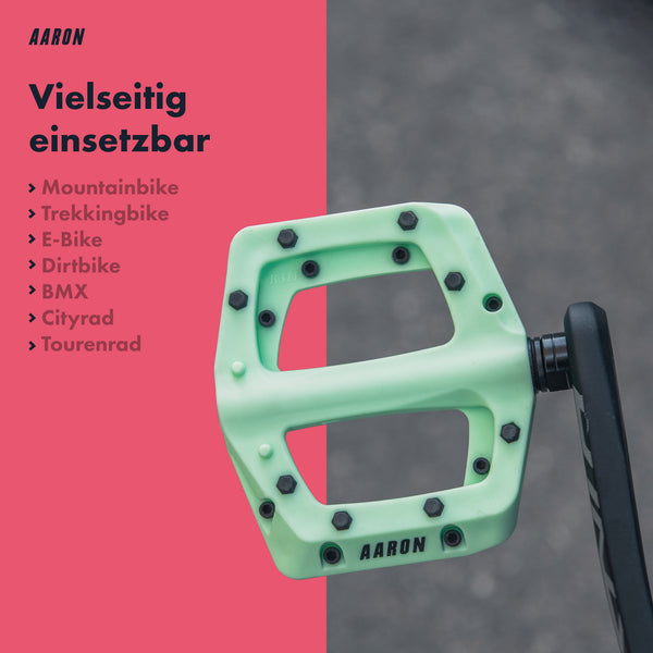 AARON Dirt MTB Fahrradpedale - Mint mit robusten Pins, vielseitig für Mountainbike, Trekkingbike, BMX und Dirtbike.