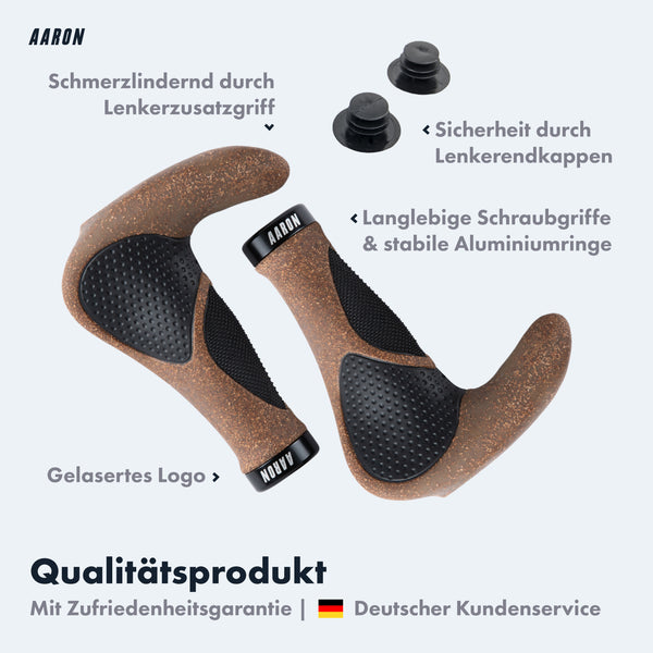 AARON Horn Fahrradgriffe - Kork - B-WARE mit ergonomischer Form und Lenkerendkappen