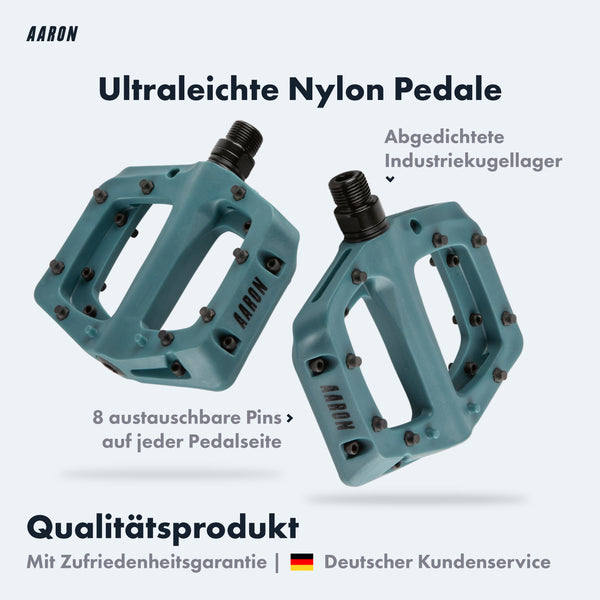 AARON Dirt MTB Fahrradpedale - Blau, ultraleichte Nylon Pedale mit austauschbaren Pins und abgedichteten Industriekugellagern.