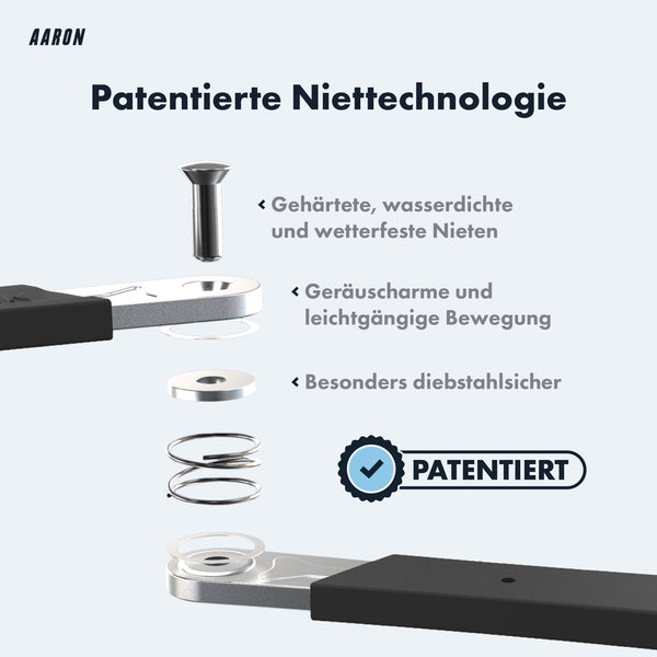 AARON Faltschloss 85cm mit patentierter Niettechnologie, gehärteten, wetterfesten Nieten und hoher Sicherheitsstufe 14.