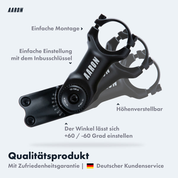 AARON Stem Flex Fahrrad Vorbau verstellbar mit einfacher Montage und Winkelverstellung von +60 bis -60 Grad