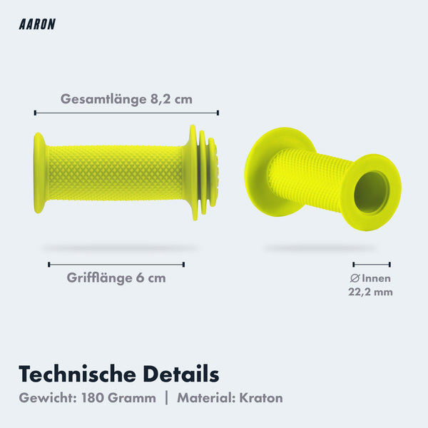 AARON KIDO Fahrradgriff für Kinder - Gelb mit prallschutz, Diamanten Struktur, passgenau für 22 mm Lenker, wetterbeständig, 8,2 cm lang.