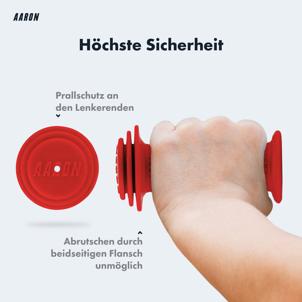 AARON KIDO Fahrradgriff für Kinder in Rot mit Prallschutz und rutschfester Diamanten Struktur für höchste Sicherheit.