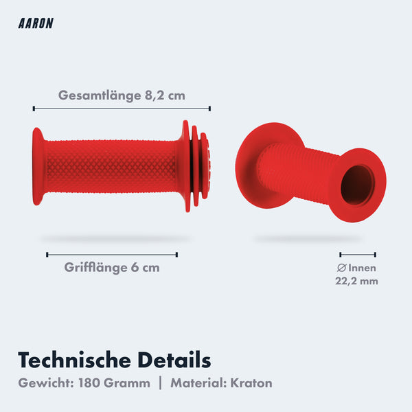 AARON KIDO Fahrradgriff für Kinder - Rot mit 8,2 cm Länge, 22,2 mm Innendurchmesser und rutschfester Diamantenstruktur.