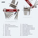 AARON Tool 20 in 1 Multitool - Fahrrad Multifunktionswerkzeug in Rot mit vielfältigen Inbus- und Speichenschlüsseln.