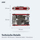 AARON Tool 20 in 1 Multitool - rotes Fahrrad Multifunktionswerkzeug mit Stahl und Aluminium, Maße 70x50x20 mm.