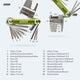 AARON Tool 20 in 1 Multitool - Fahrrad Multifunktionswerkzeug grün mit Inbusschlüsseln und Speichenschlüsseln.