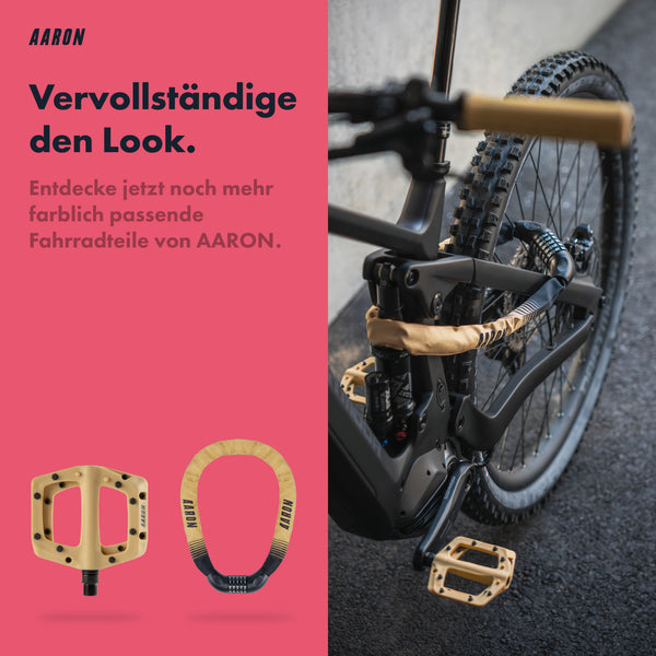 AARON Peak - MTB, Enduro & BMX Fahrradgriffe in Beige an Mountainbike lenker montiert für sicheren Halt