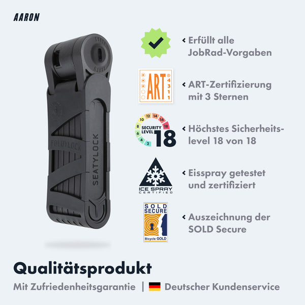 AARON Premium Faltschloss 90cm Fahrradschloss Sicherheitsstufe 18 für E-Bikes mit JobRad-Zulassung und hoher Sicherheit