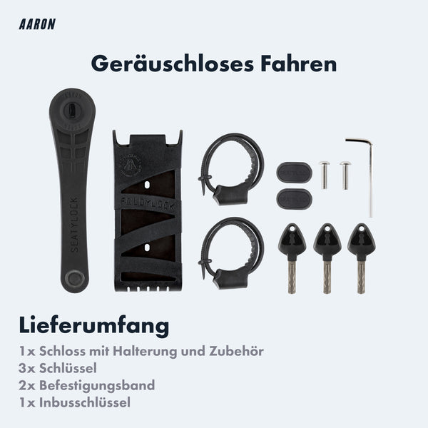 AARON Premium Faltschloss 90cm mit Halterung, 3 Schlüsseln und Zubehör für geräuschloses Fahren und hohe Sicherheit.