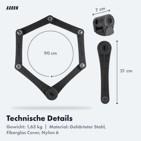 AARON Premium Faltschloss 90cm aus gehärtetem Stahl, Sicherheitsstufe 18, mit Halterung und hochwertigem Material.