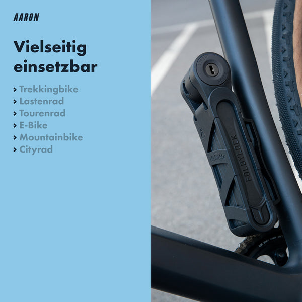 AARON Premium Faltschloss 90cm Fahrradschloss Sicherheitsstufe 18 ideal für E-Bikes und verschiedene Fahrradtypen.
