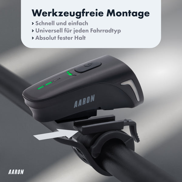 AARON LUX Pro Fahrradlicht Set mit werkzeugfreier Montage am Lenker für sichere Sichtbarkeit im Straßenverkehr