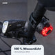 AARON LUX Pro Fahrradlicht Set - StVZO zugelassen, wasserdicht IPX5, Front- und Rücklicht bei Regen montiert am Fahrrad.