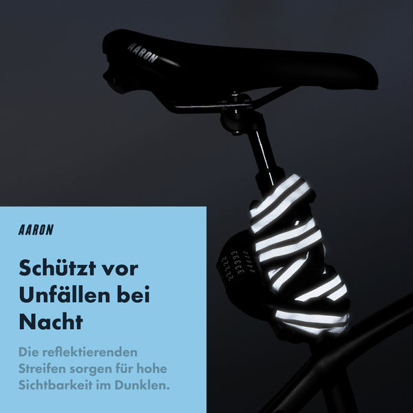 AARON Reflect Fahrradschloss mit Zahlencode 120 cm lang mit reflektierenden Streifen für mehr Sicherheit bei Nacht.