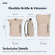 Abbildung des AARON UNI Rolltop Rucksack Beige mit flexibler Größe und Volumen von 16-22 Litern aus recyceltem PU-Leder.