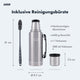 AARON Flask Thermoskanne, 24h heiß & kalt, Silber mit Reinigungsbürste, 1 Liter, hochwertiges Aluminium, auslaufsicher und robust.