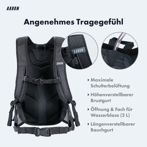 AARON 25L Fahrradrucksack mit ergonomischer Rückenpolsterung, Mesh-Belüftung und Fach für Trinkblase, höhenverstellbarer Brustgurt