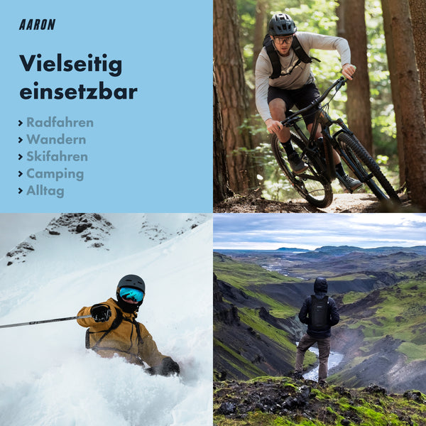 AARON 25L Fahrradrucksack - Wasserdicht mit Regenschutz, vielseitig beim Radfahren, Wandern und Skifahren im Einsatz.